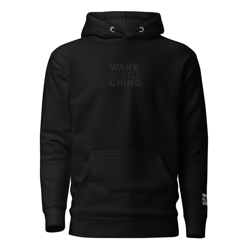 wake hustle grind hoodie black stiched 