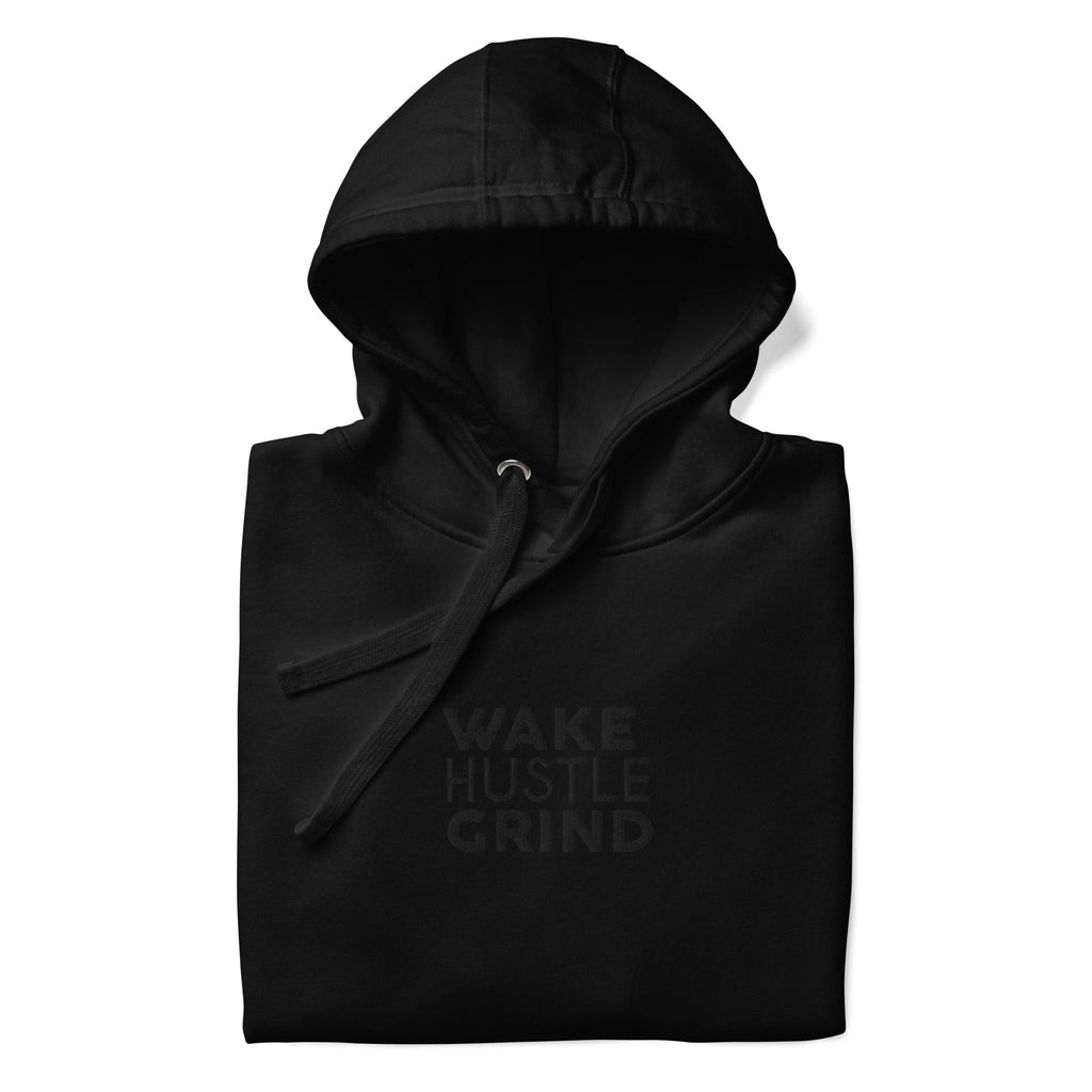wake hustle grind hoodie black stiched hoodie