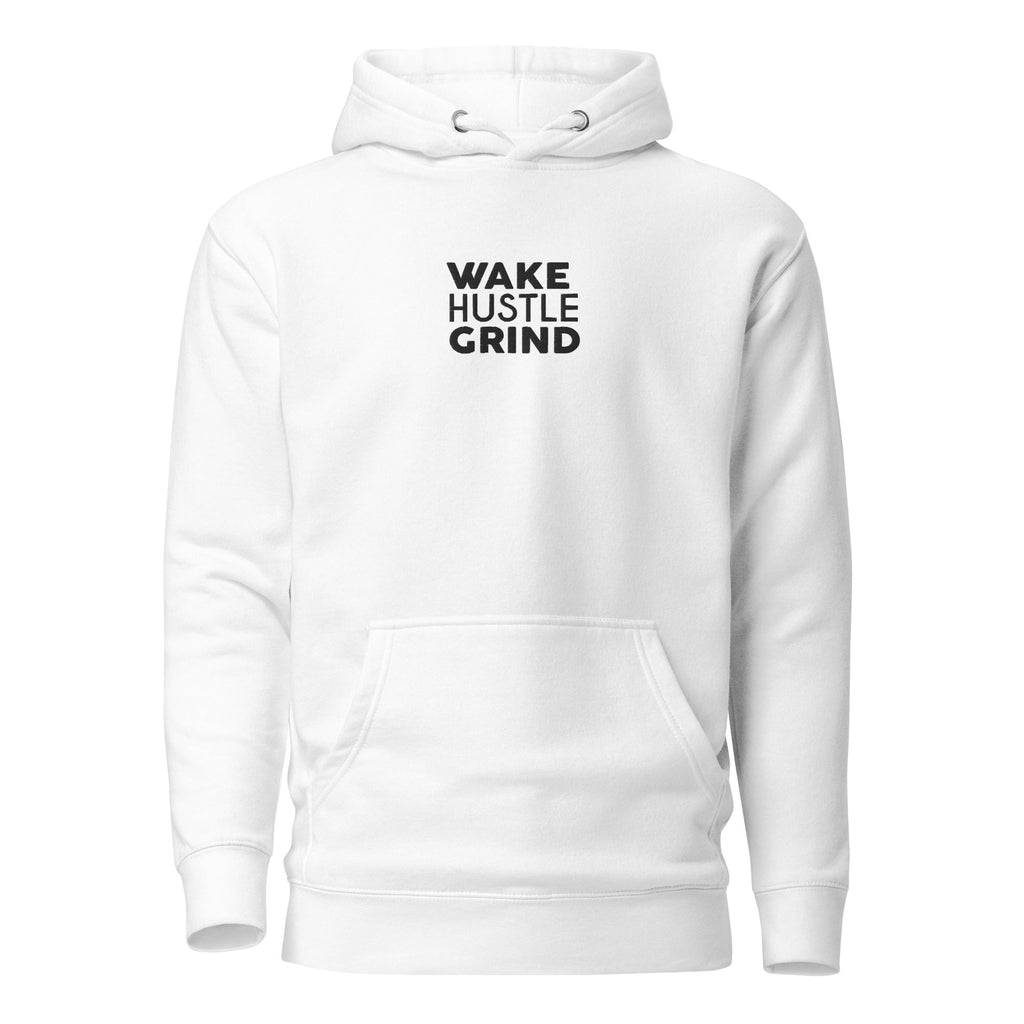 wake hustle grind hoodie white stiched hoodie